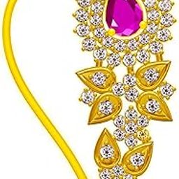 14k Yellow Gold Over Pear Cut Pink Sapphire Over Sterling Silver Nose Pin Maharashtrian Nath Metal Clip-On Nath For Women's And Girl's-image-8