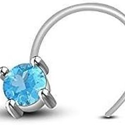14K White Gold Over 925 Sterling Silver Round Cut Aquamarine Nose Pin-12