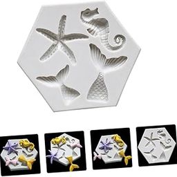 iKalaa® Mermaid Silicone Mould Tail Starfish Seahorse Fondant Silicone Seaworld Mold Marine Animal Seahorse Candle Decoration Mold Chocolate Baking Mould DIY Cake Decoration-image-87
