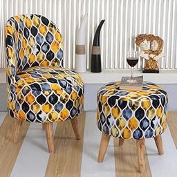 LB TRENDS Sitting Solutions for Home – Wooden Frame Round Ottoman Chair, Soft Cushion Pouffes, Stools Ideal for Living Room, Study & Makeup Table, 32 Inch Height, Chair/Stool Set, Black Fire-image-98