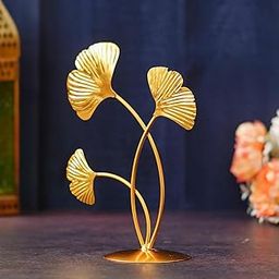 FUNTEREST Home Decor Iron 3 Leaf Shape Decoration Table top for Home and Living Room Decor - (7.8 inch)- Decorative Items for Home Decor (Gold)-22