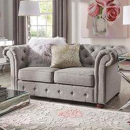 ND INTERNATIONAL Modern Classic 2-Seater Sofa with Tufted Grey Linen Fabric Upholstered Loveseat with Rolled Arms and Sturdy Wooden Legs Comfortable and Stylish Couch for Living Room, Bedroom-image-52