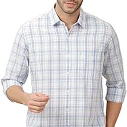 Men's Blended Linen Blue Checked Full Sleeve Casual Shirt-image-89