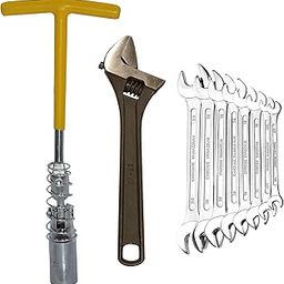 Digital Craft 16MM Spark Plug Wrench with 10" Adjustable Screw Wrench & 8Pc Double Open Spanner Set – Multipurpose Hand Tool Kit for Vehicle & Mechanical Repair-96