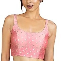 Women's Sleeveless Square Round Neck Sequin Embroidered Readymade Saree Blouse E8-picture-16