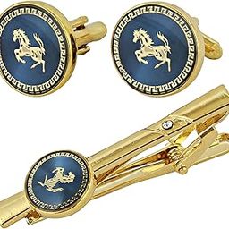 Men Jewelry Gold Plated Blue Color Cufflink Formal Sleeve Button Cuff Shirt Button, Suit, Blazer Cufflinks and Tie Pin Combo Gift Set For Men (370-CHC5-1123)-image-98