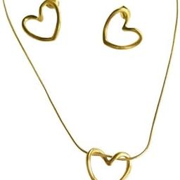 Hollow Heart Necklace Set with earring for Women Girls| Stylish Anti Tarnish Waterproof Stainless Steel Gold Jewellery| Chain Pendant for Love Birthday Wedding, Rakhi Gifts for Sister Wife & Mother-image-3