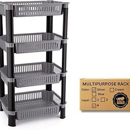 MONGHIDO Multipurpose Plastic Storage Rack for Kitchen, Onion Potato Sabji, Fruit Corner Storage Stand Basket, Folding Rack, Countertop Kitchen Organizer Cart, Trolley Rack (4 Layer, Silver)-image-83