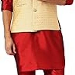 Men's Silk Blend Curved Kurta Pyjama Set with Emboidered Waistcoat/Nehru Jacket-image-43