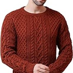 Men's Crew Round Neck Cable-Knitted Pullover Sweater | 100% Acrylic Wool, Winterwear | Full Sleeves, Regular Fit, Warm & Stylish Woolen Wear for Men-image-65