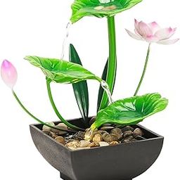 AASHONEE 3-Tier Lotus Tabletop Water Fountain with LED Light Indoor Desk Fountain with Natural River Rocks for Home & Office Decor, Soothing Zen Relaxation Sound Machine-15