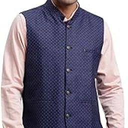 Men Poly Cotton Black & Blue Printed Reversible Party Nehru Jacket-18