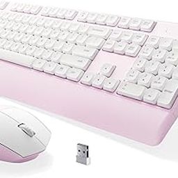 MPTOG Ergonomic Keyboard and Mouse Combo with Wrist Rest, BK Chipset, Full-Size Colorful Office Keyboard and Mouse, Power Button, USB Receiver for PC Laptop(Pink White)-28