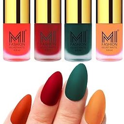 MI FASHION Velvet High Finish Matte Nail Polish Combo Set Radiant Nails 9.9ml Each Orange, Tomato Red, Dark Green, Saffron Orange (Pack-4)-picture-9