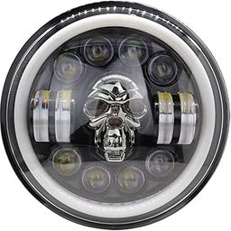 Aanjaneya Traders 7 Inch Round LED Headlight with Hi/Low Beam and Dual Color White/Yellow DRLs for Bullet, Classic,Standard, Thunderbird, Interceptor, Thar (SKULL DESIGN)-image-20