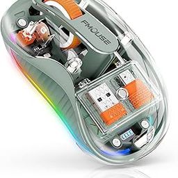 Bluetooth Wireless Mouse, Transparent RGB Tri-Modes Mouse,Bluetooth & 2.4GHz for Multi Device, USB-C Receiver Ideal for MacBook/Laptops, Rechargeable, Silent, Portable, Cool LED, Ergonomic - Green-image-22