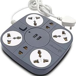 Extension Board with USB [FIRE Proof] [Shock Proof][6 M Warranty] 2 USB Port,Universal 6 Socket 10 Amp [6.2 FEET Long Cord] Extension Cord for Home Office- Grey-15