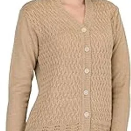 lady willington Women's Woolen V-Neck Cardigan - Heavy Daffodil Fabric Winter Wear Pure Wool Cardigan for Women - Free Size Long Cotty - Fully Warm - Dark Skin (Small)-picture-11
