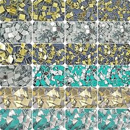 INDIKONB Glass Mirror Pieces for Art and Craft - Diamond, Square, Triangle Shapes in Silver and Gold - Mirrors for Lippan Art and Creative Crafts-11