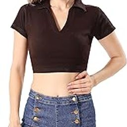 Women’s with Sleeve Rib Knitted Cotton Racer Back Tank Tops Polo V Neck Crop Tank Tops - Available Sizes -XS, S, M,L,XL-image-33
