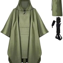 2xHooded Rain Poncho Portable Rain Cape Water Resistant Rainwear for Men Women Green-88