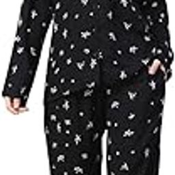 Night Suit with Star Print, Night Suit, Full Sleeves Night Wear Pyjama Set for Women/Girls(Black)-picture-0