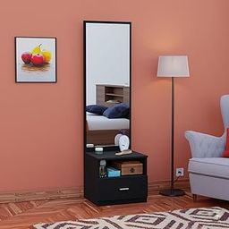 FURNIFLIX Engineered Wood Dressing Table with Mirror Wooden Make-Up Vanity Table Dressing Table with Storage for Bedroom Living Room Home Black-Wenge Finish-image-64