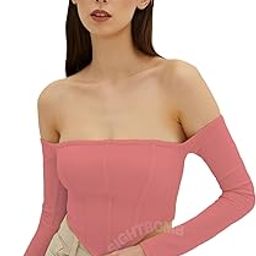 Off Shoulder Feather Touch Microfiber Corset Tops for Women-picture-7