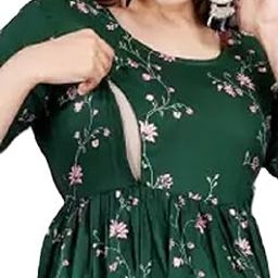Women's Pure Cotton Printed Both Side Invisible Vertical Zipper Feeding Kurti | All Over Print Maternity Gown-image-81
