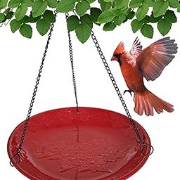 Backyard Essentials Red Ceramic Hanging Birdbath, Black Metal Chain Hanger, Cardinal Bird Bath-image-48