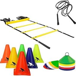 GRS® Sports 6 Inch Cones Pack 6,10 Space Markers, 4 Meter Ladder & Pencil Skipping Rope Agility Combo-picture-32
