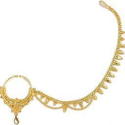 Gold Plated Ethnic Bridal Nath with Layered Chain Design-3