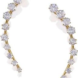 Gold Plated Contemporary American Diamond Embellished Delicate Light Weighted Ear Cuffs with Clip on Closure for Women and Girls (Pack of 1)-14