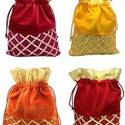DMS RETAIL Velvet Crisscross Potli Bag (Multicolour) - Pack of 4-image-3