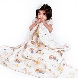haus & kinder 100% Cotton Reversible Muslin Blanket For Newborn Baby Boy And Girl, Triple Layer Blanket 0-2 Years, Size- 120 Cm X 120 Cm (Jungle Party), Beige, 200 TC-12