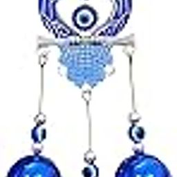 Decorative Owl Wind Chime with Blue Bells, Evil Eye Design, Traditional Hanging Ornament-image-38