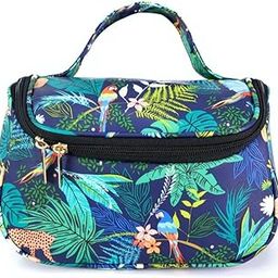 Tropical Print Cosmetic Makeup Bag, Navy Blue with Floral Pattern, Travel Toiletry Organiser-picture-15