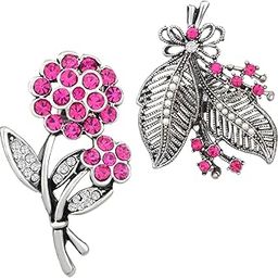 Combo of Floral and Leaves Wedding Brooch/Lapel Pin with Pink, White Crystals for Women (CO1105495R)-image-68
