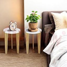 Heartily Beautiful Wooden Stool – Set of 2 | Multipurpose 3-Leg Stool, End Table, Plant Stand for Home or Office (Height 17.7 Inch)-20