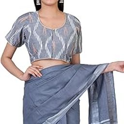 Women's Designer Cotton Ikkat Half Sleeve Stitched, Ready to wear Blouse for Women (42, Grey)-37