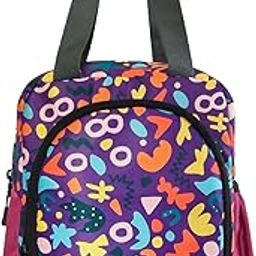 ORBY Printed Lunch Bag – Multi-Compartment with Double Handles | Lightweight & Compact | Voilet Color with Shapes Design-image-37