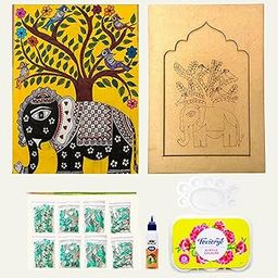 Decordial Elephant madhurani lippan Art jharokha Materials DIY kit with lippan Tools, 2 MDF Board Decorative Mirrors Colours lippan Art kit for Kids Adults Wall Decoration for Home Decor-image-11