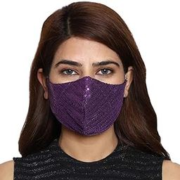 Mask for Women Party Function Wear Reusable Washable 3 Layer Sequin Face Mask Printed Cotton Ladies Unisex With Adjustable Ear Loop Free Size-18