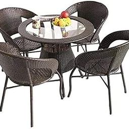 Dreamline Outdoor Garden Patio Seating Set 1+4 4 Chairs and Table Set Balcony Furniture (Brown)-image-74
