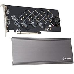 IO CREST Quad M.2 NVMe PCIe 4.0 x4 PCIe x16 Expansion Card NVMe M.2 up to 256Gbps for AMD 3rd Ryzen sTRX40, AM4 Socket and Intel VROC NVMe Raid, PCIe 4.0 Model (SI-PEX40162)-image-1