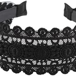 Black Lace Headband Embroidery Hollow Flower Hairband Wide Headwear-image-47