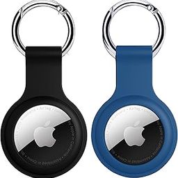 SQUIF Pack of 2 Airtag Case for Airtags Silicone Case Protective Cover for Airtag Case Locator Tracker Anti-Lost Device Keychain Protection Sleeve (Black_Blue)-6