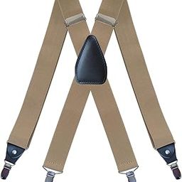 Men's Suspenders Elastic Straps Solid Heavy Duty 4 Clips Adjustable Unisex Beige-image-43