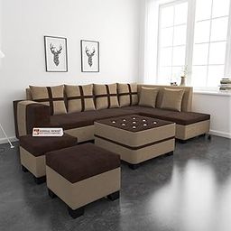 Furniture 8 Seater Sofa Set, L Shape Sofa (Right Facing) 2 Ottoman, 6 Small Pillow with Coffee Table | Sofa for Home & Office Furniture | Finish Color:- Brown & Cream-image-28