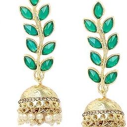 Traditional Pearl Jewellery Stylish Fancy Climber Leaf Jhumki/Jhumka Earrings For Women and Girls-image-48
